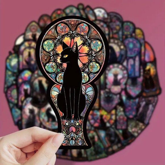 10pcs Black Gothic Style Cat Tarot Waterproof Stickers - Picture 5 of 9